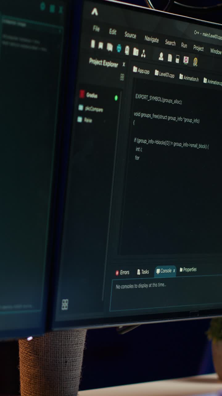 Vertical video Cybercriminal breaching security systems while hiding in secret HQ, close up