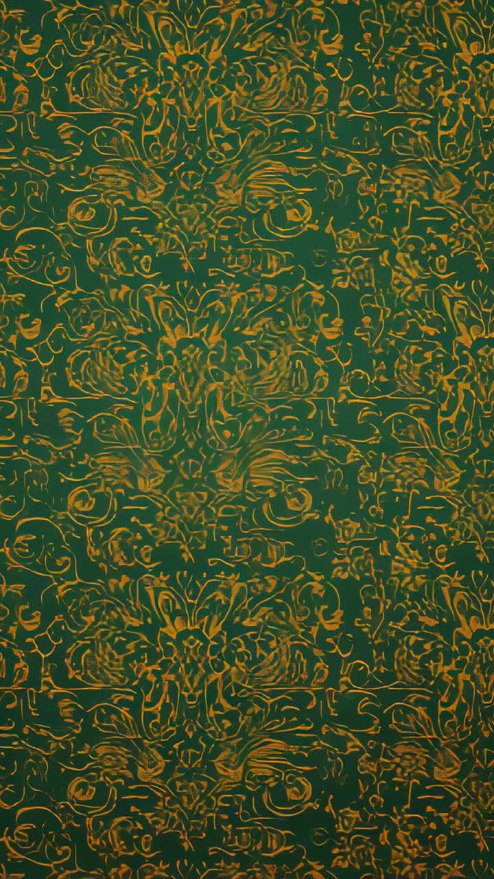 Vertical video: Showing green wall with gold motifs, camera tilting shifting overhead reflection