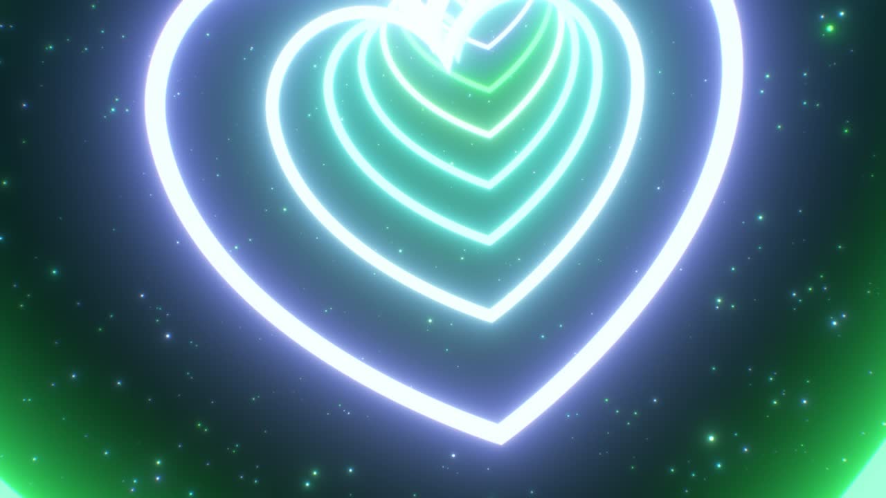 나선형 바다 녹색 심장 터널 모양 반이는 형광 네온 조명 - 4k 원활한 vj 루프 모션 배경 애니메이션