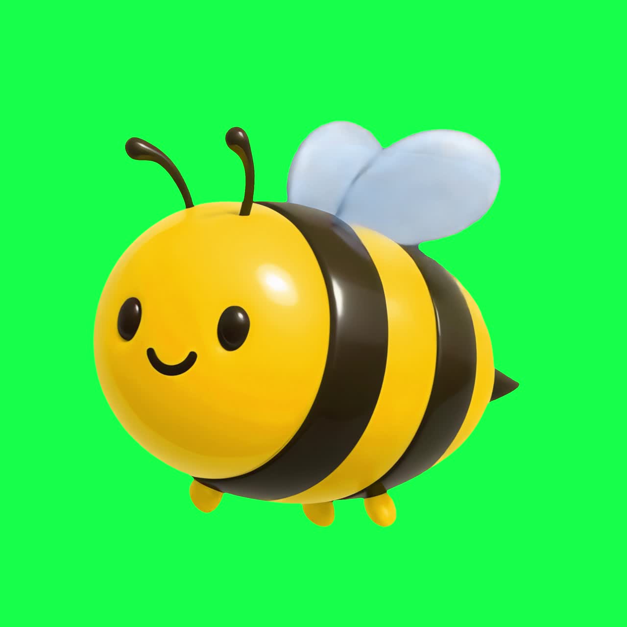 Cute cartoon bee illustration animation, transparent 4K video, green screen