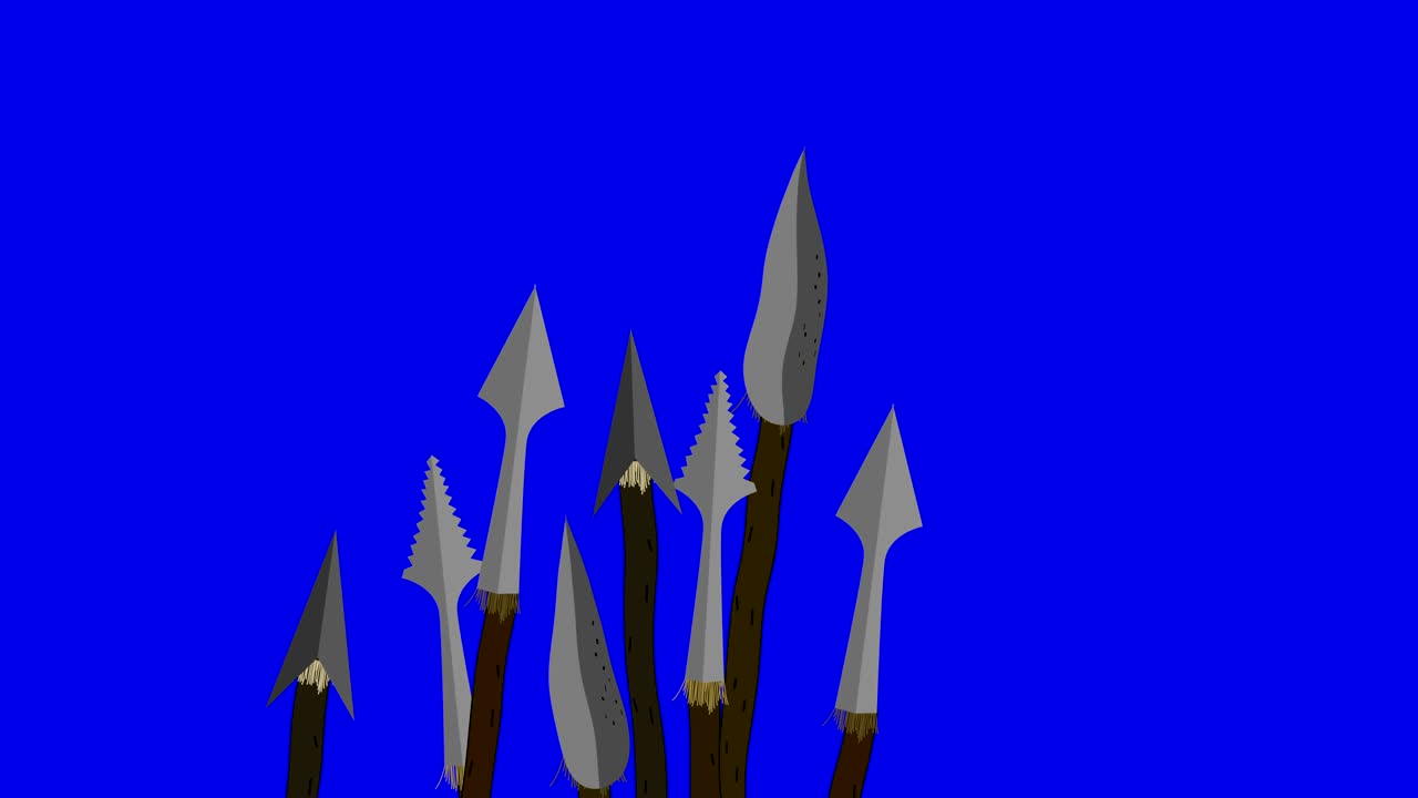 Cartoon Wild Native Tribe Waving Spears On Blue Screen
