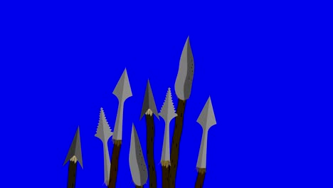 cartoon wild native tribe waving spears on blue screen