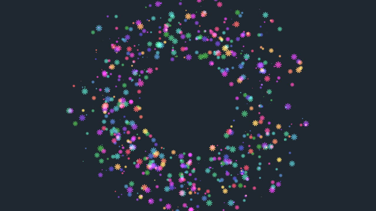 어두운 공간에서 네온 컬러로 화려한 눈송이