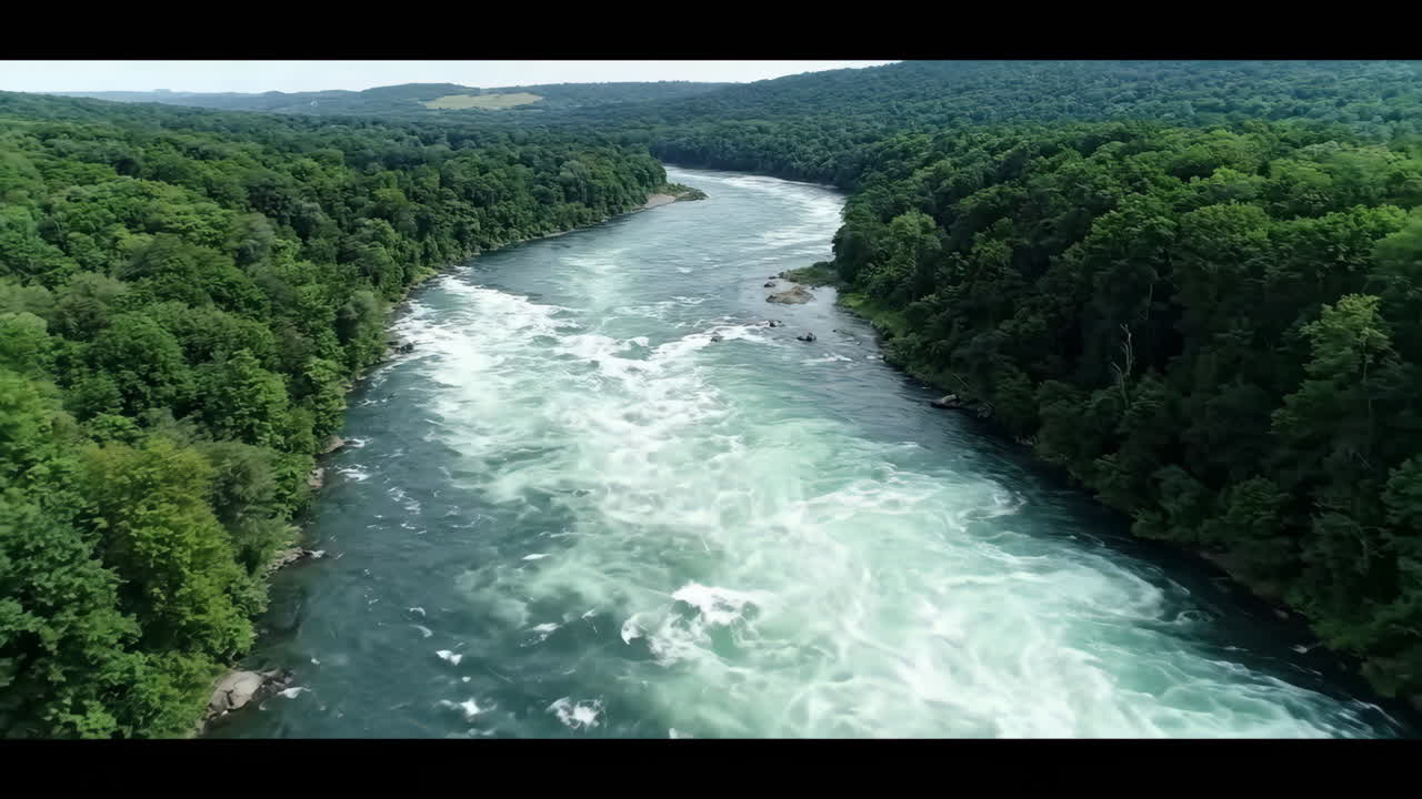 River flowing through a green forest