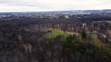 aerial over forest park in late fall