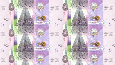 billetes de cinco dinares kuwaitíes rodando en la pantalla, dinero en efectivo, bucle