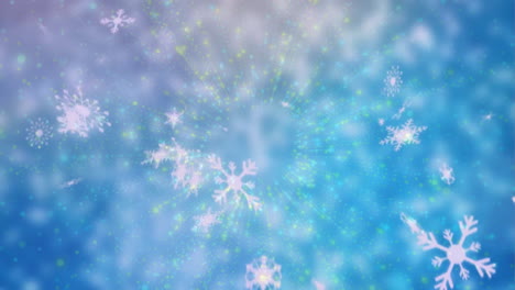 animación de copos de nieve cayendo sobre un fondo azul