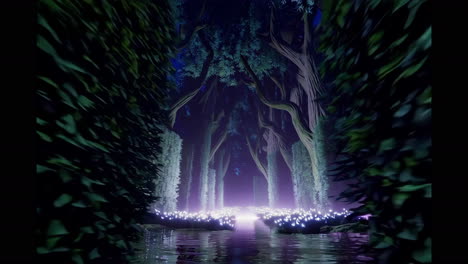 mystical glowing forest pathway at night