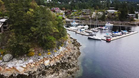 aerial shot of farrington cove marina in british columbia