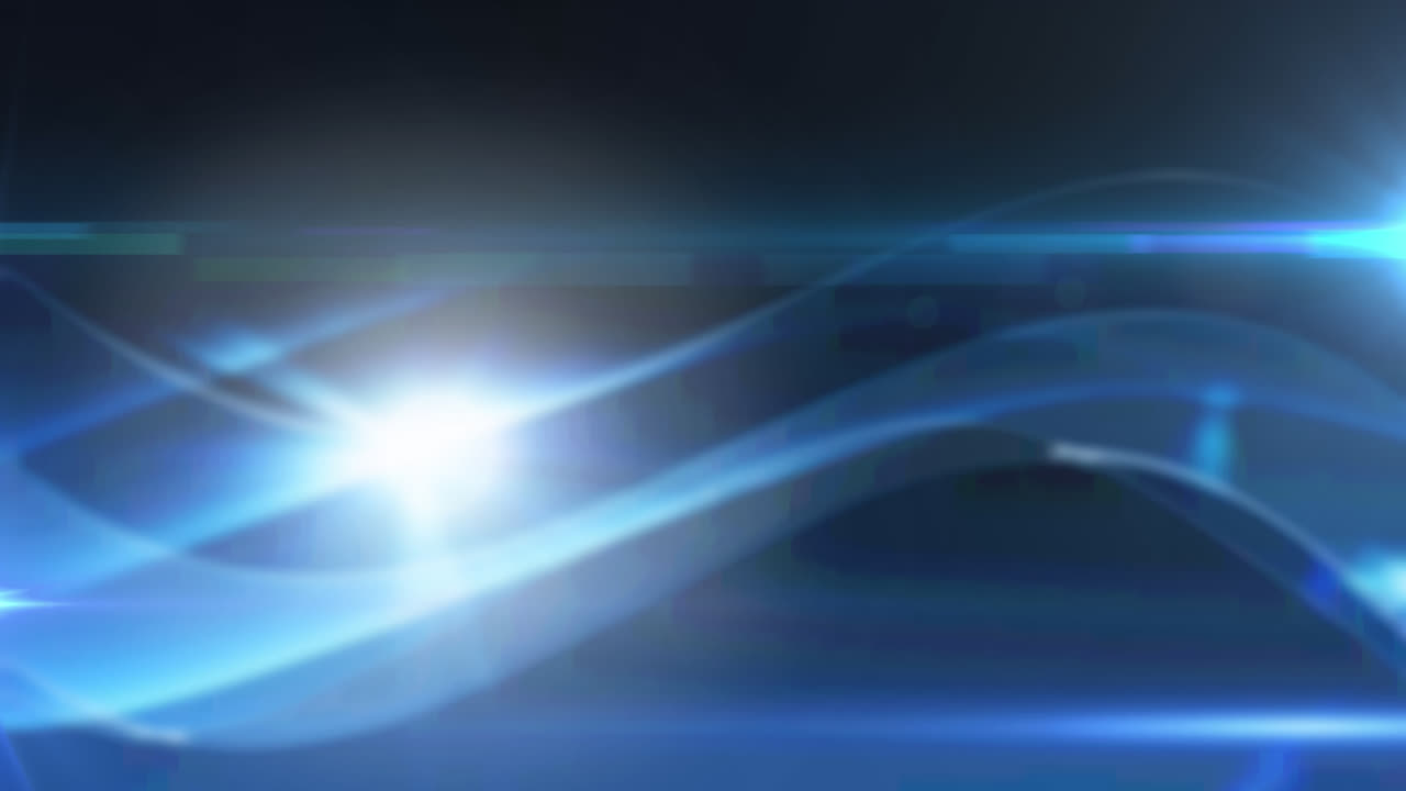 Animation of glowing spot flickering over waving lines on blue background