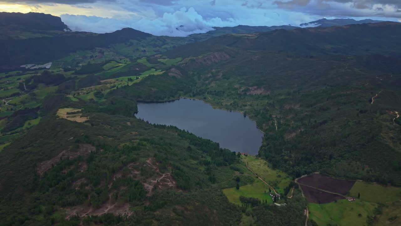 Aerial view of Laguna Pantano Redondo, nature, and adventure near Zipaquirá