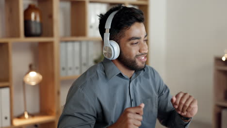 music, dancing or business man listening to