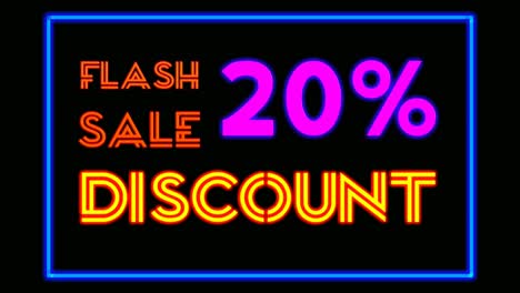 Neon-light-text-flash-sale-20-percent-Discount-on-black-background-black-friday,big-sale-event-for-shop,retail,-resort,bar-display-promotion-business-concept