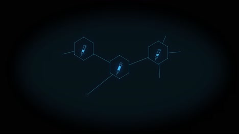 animation of growing network of blue syringe icons on black background