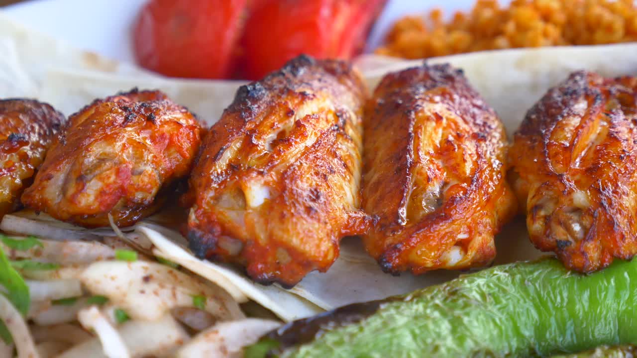 Grilled Chicken Wings with Onions and Peppers