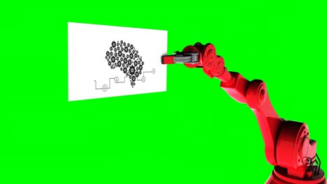Digital-Generiertes-Video-Eines-Roboterarms,-Der-Eine-Karte-Mit-Diagramm-Der-Maschine-Hält