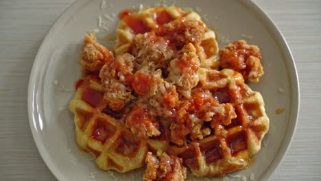 pollo frito casero con waffle y queso