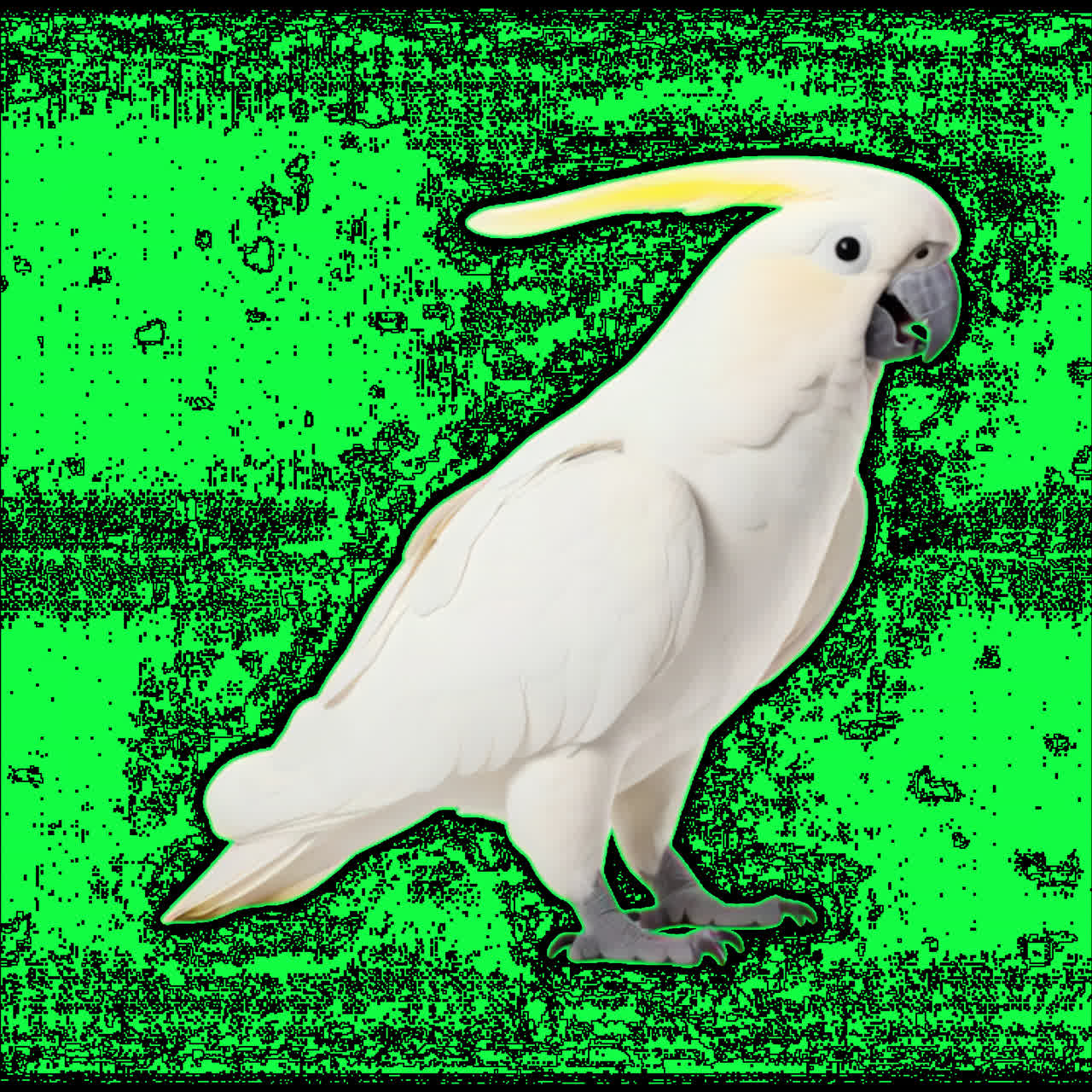 Elegant white cockatoo portrait animation isolated asset, transparent 4K video, alpha channel