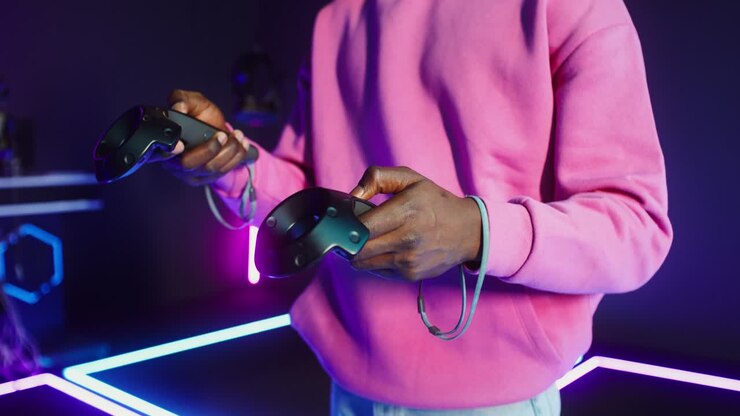 Person holding VR controllers