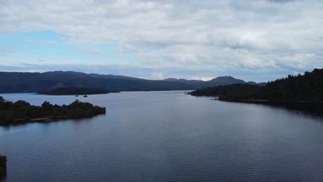 Pull-Out-Ariel-View-of-Loch-Lomond-on-a-Cloudy-Day