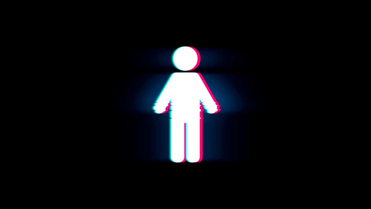 Man Male Gender Symbol on Glitch Retro Vintage Animation.