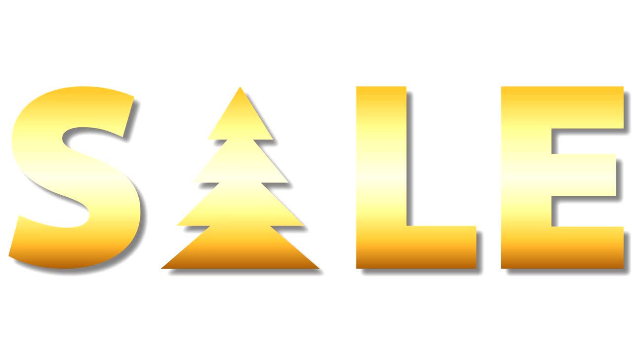 texto de venta de color dorado con árbol de navidad de rotación