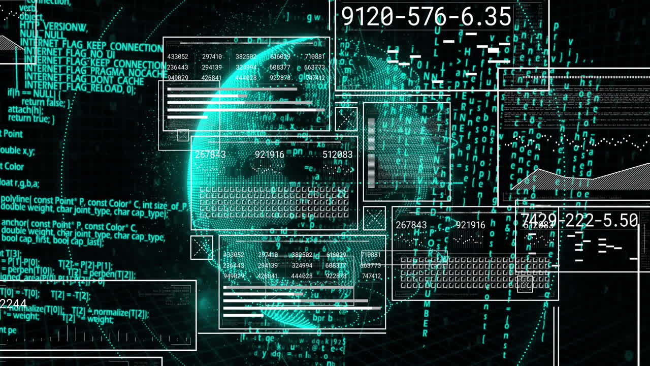 Animation of data processing and diagrams over globe