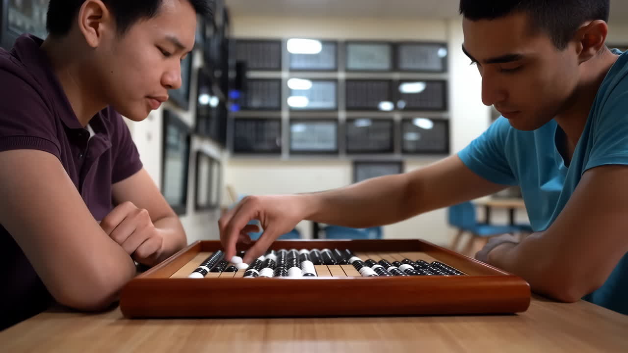 Two Men Playing a Strategy Board Game