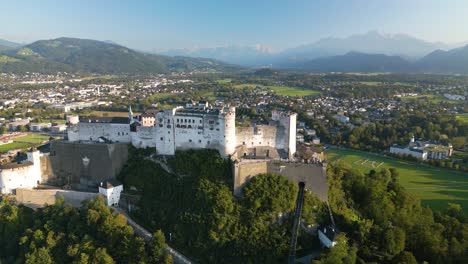 orbiting drone shot above hohensalzburg fortress