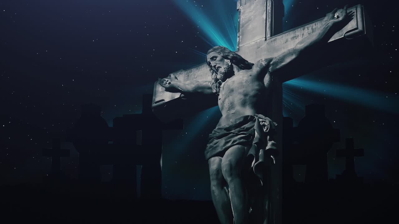 jesucristo en la cruz con un fondo de tumba cruzada