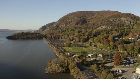 mountain hills orbit on the hudson river 4k aerial