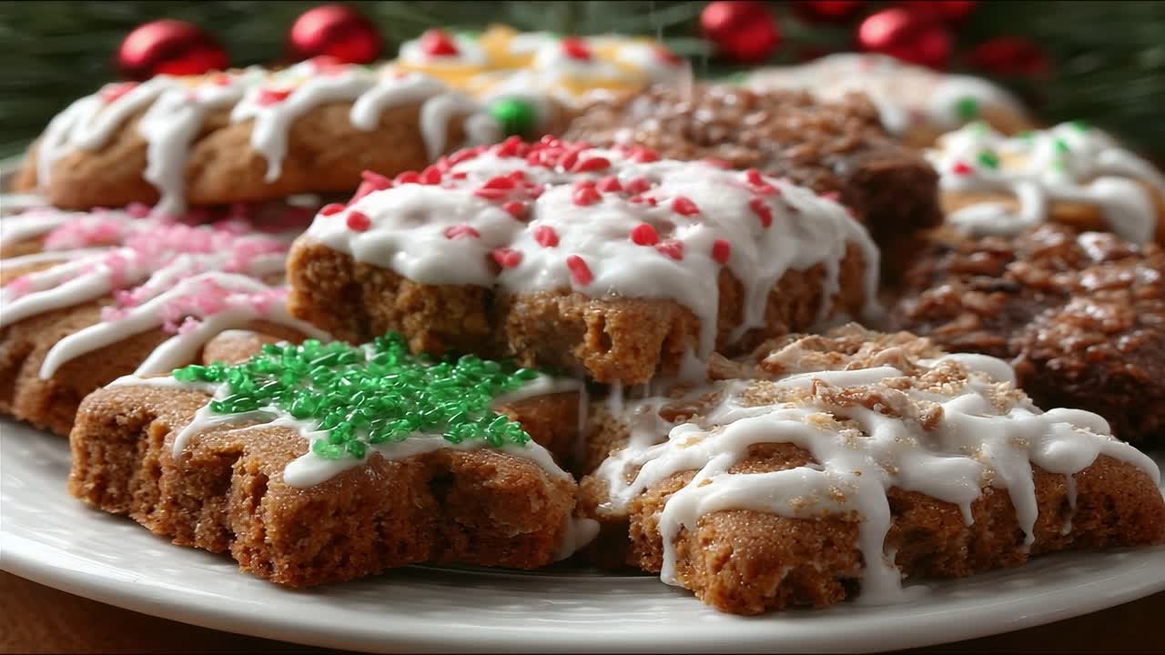 An Assortment of Festively Iced Cookies Decorated with Bright Sprinkles and Fondant, Perfect for Celebrating the Holiday Season with Friends and Family