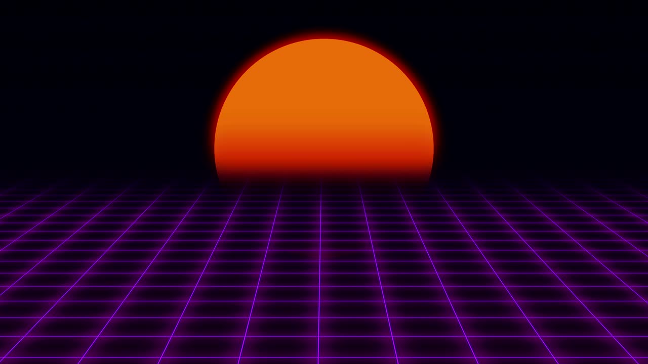 retro futurístico. cuadrícula y puesta de sol. 80 años de fondo de ciencia ficción retro