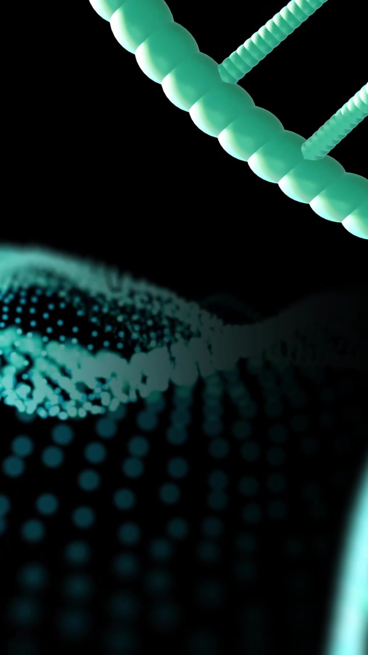 Animation of dna strands spinning with copy space over black background