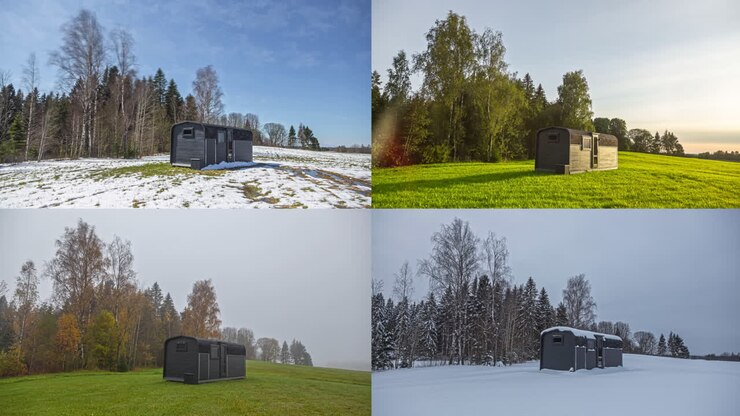 Nature Landscape With Sauna Over Four Seasons