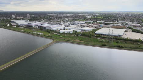 brimsdown enfield industrial estate lea valley and king george's reservoir uk aerial footage