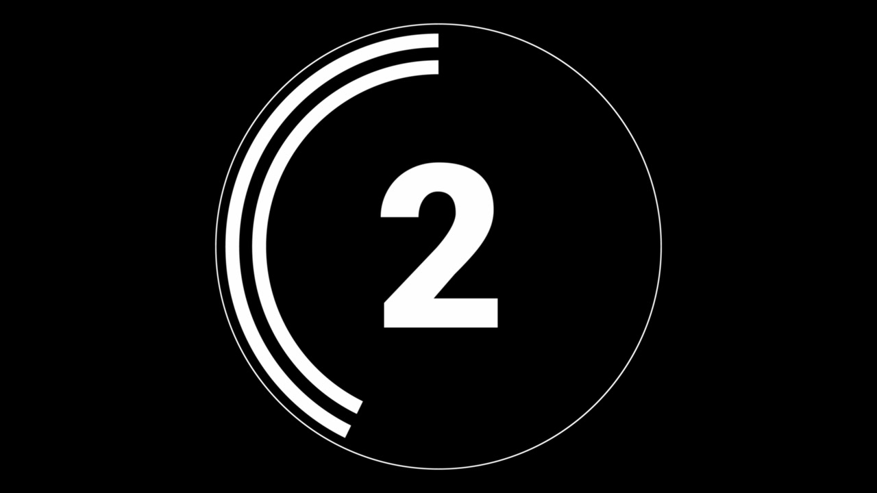 Animated video with black background showing a countdown timer of 5 times