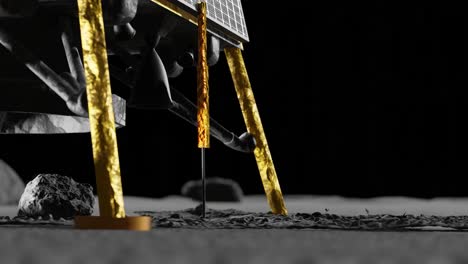 animación en 3d que muestra el taladro de chandrayaan en la superficie lunar