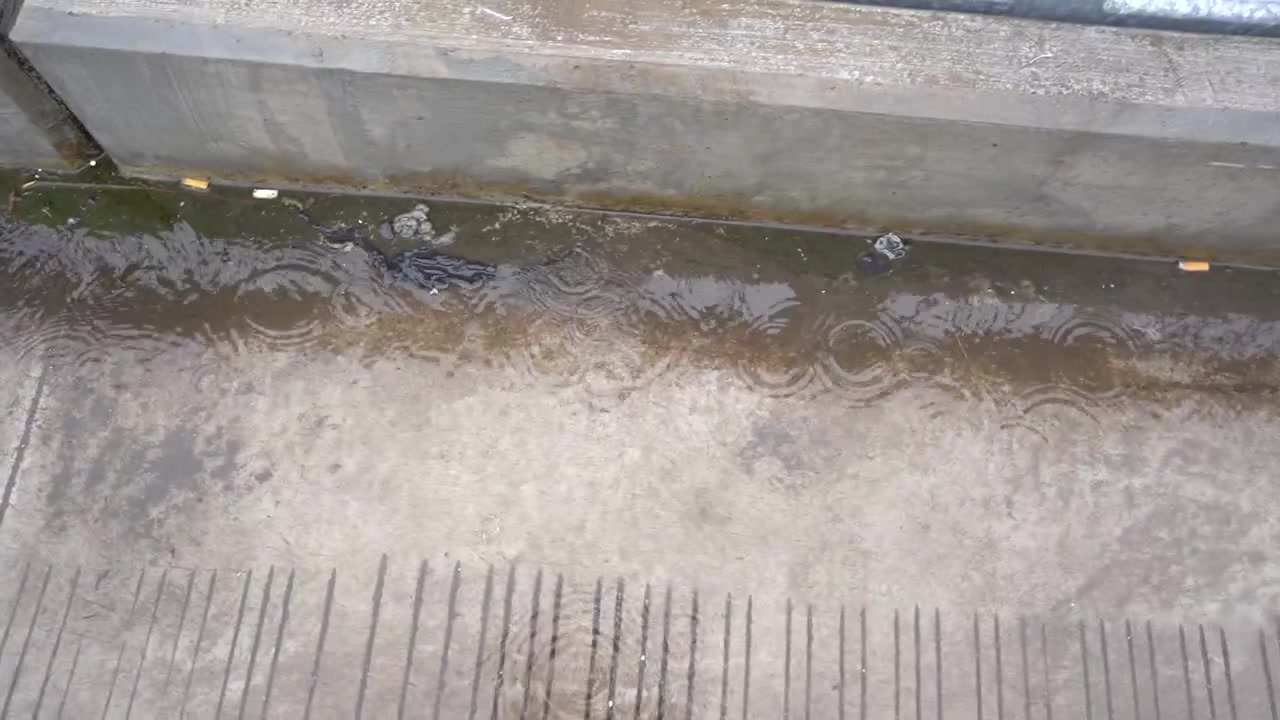 raining on street - sidewalk view
