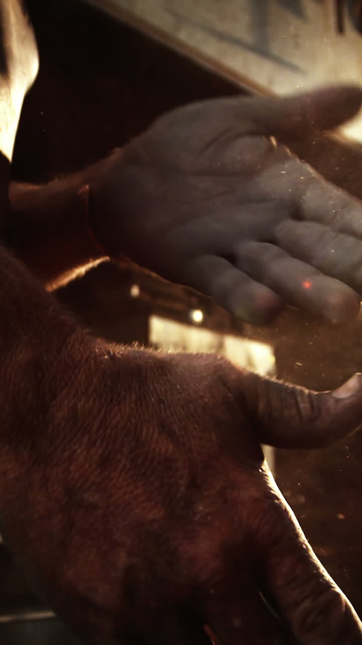 sección media del herrero frotando sus manos