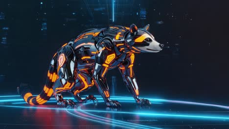 futuristic robotic raccoon with glowing cybernetic details