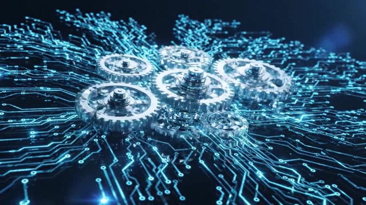 A Visual Representation of Interconnected Gears and Circuitry, Showcasing the Fusion of Mechanical and Digital Elements in Modern Technology