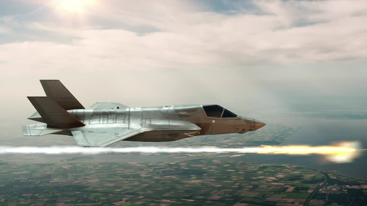 Military Jet Flying Over Countryside