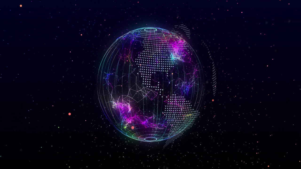 검은색 배경에 지구를 가진 연결 네트워크의 애니메이션