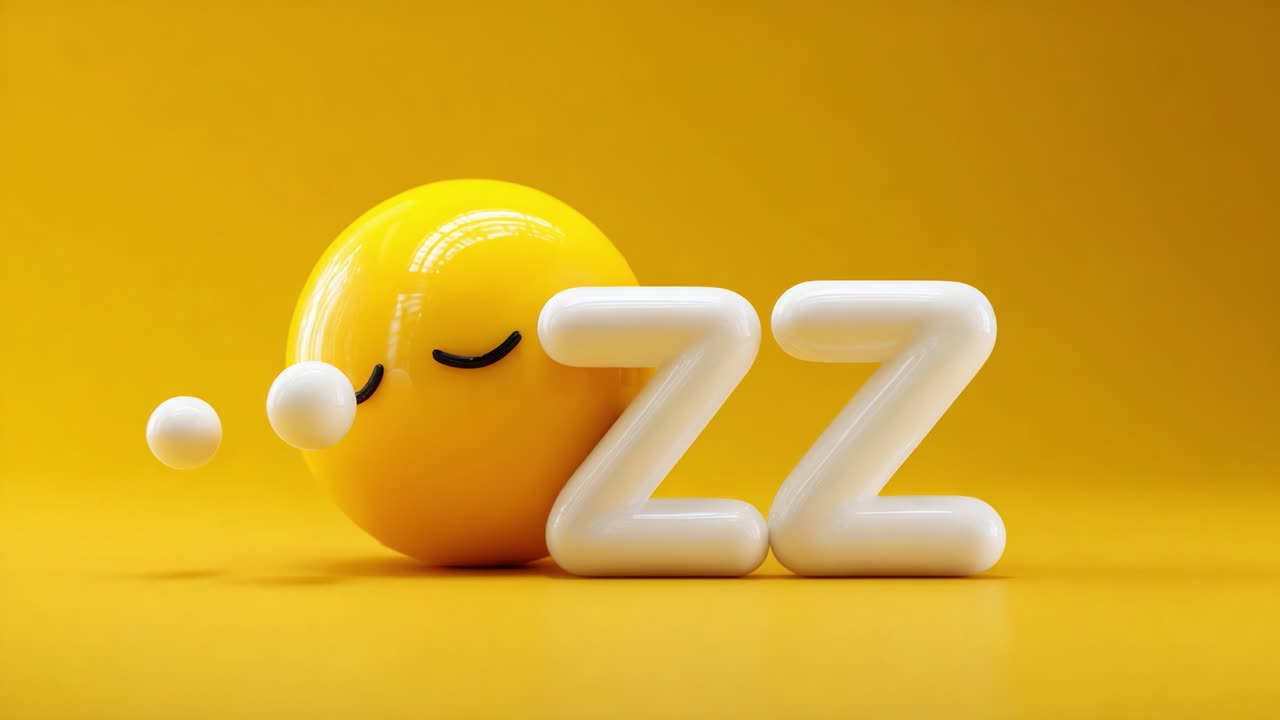 A Vibrant Yellow Smiley Face with Sleepy Eyes and 'ZZ' Text, Capturing the Essence of Relaxation and Tranquility Against a Bright Background
