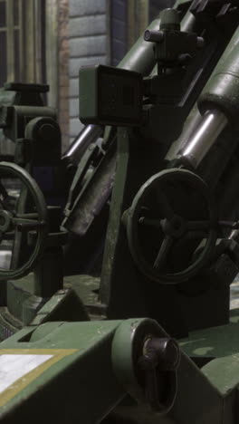 Exploring an abandoned street with a mounted cannon overlooking the rubble