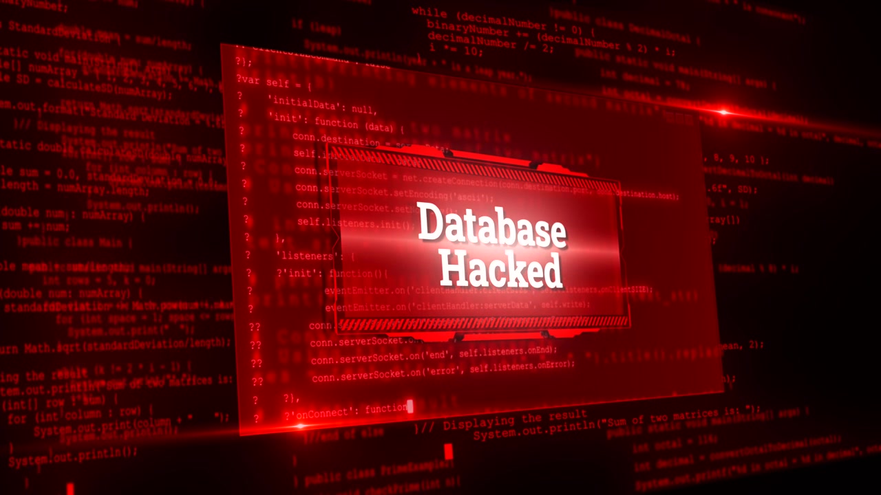 Online data breach hacked hacker news network ddos cyber crime digital background skull sign over