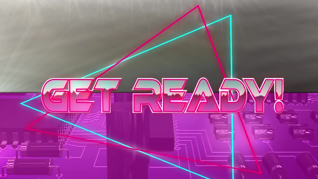 기하학적 모양과 프로세서 코어 위에 준비된 텍스트의 애니메이션