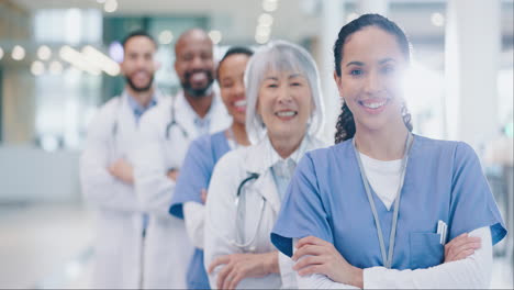 crossed arms, group and face of doctors