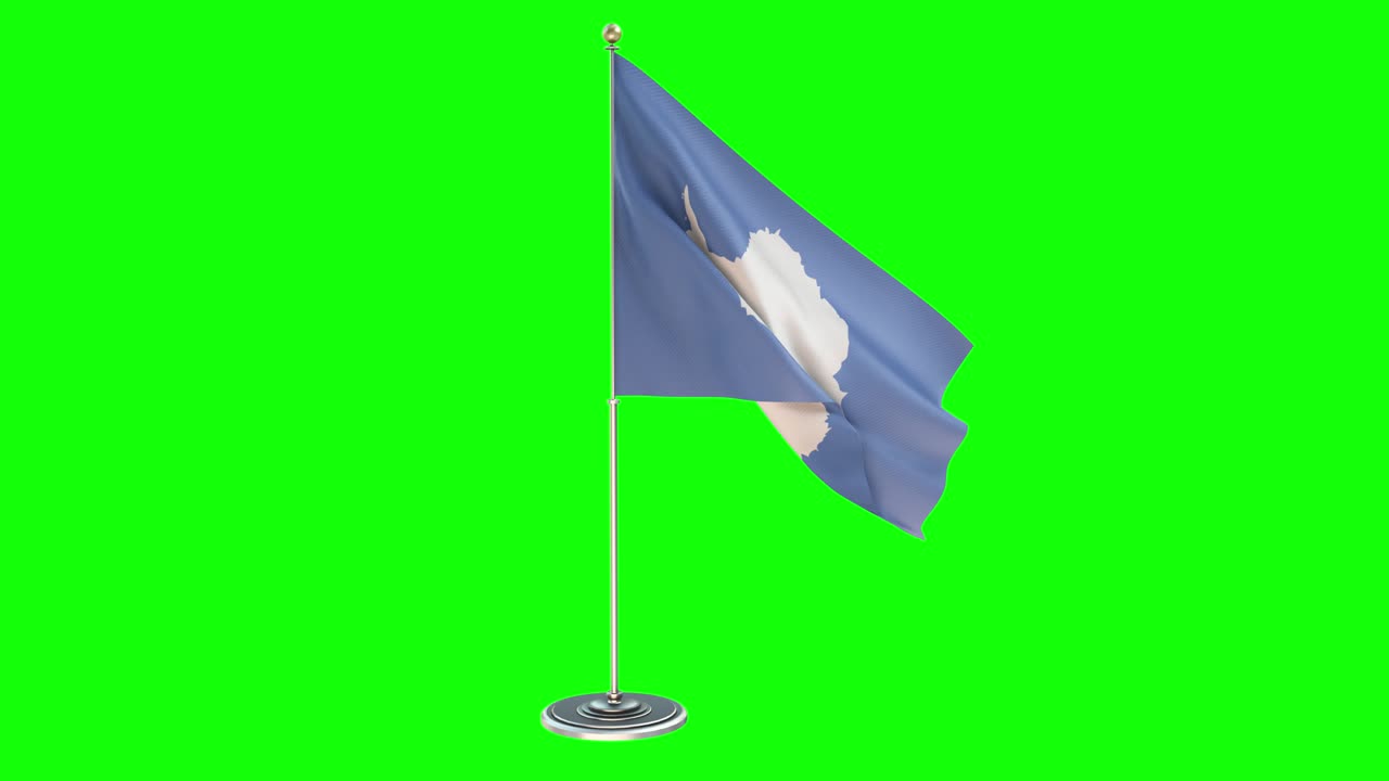 antártida ilustración en bucle 3d de un pequeño poste de bandera en fondo de tecla cromada